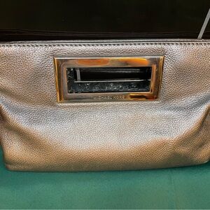 Michael Kors Metallic silver pebbled leather clutch with silver hardware